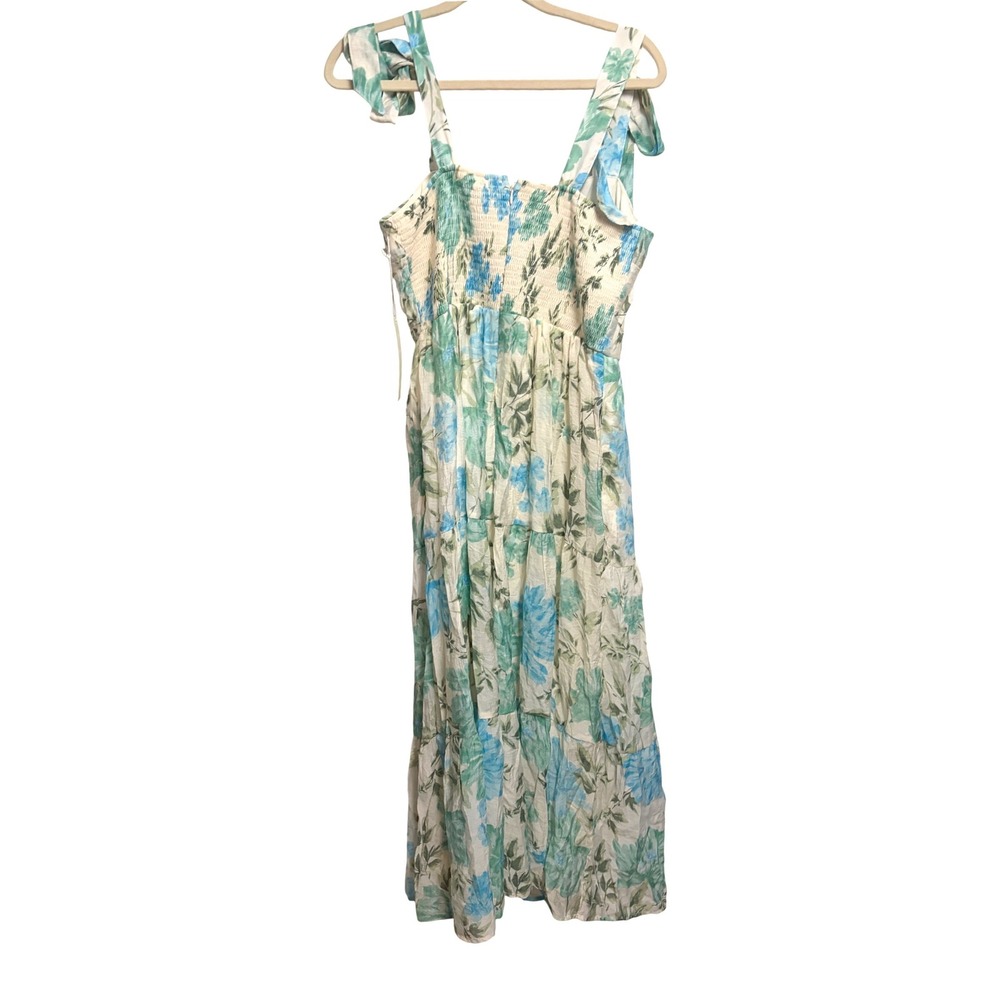 NWT Calypso St. Barth Alyis Floral Maxi Dress Blue Green Tiered Tie Shoulder 10